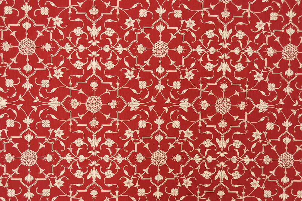 Abu floral linen - Red Currant colorway repeat