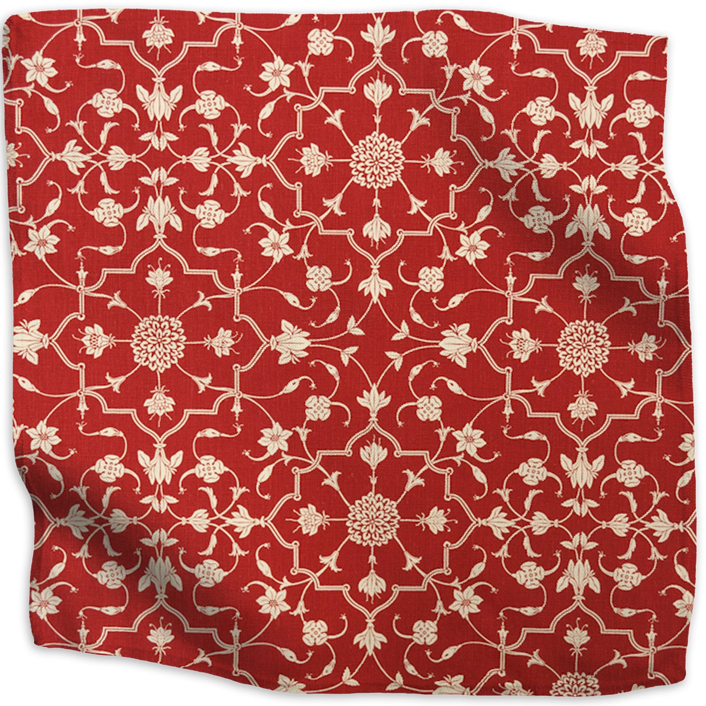Abu floral linen - Red Currant colorway swatch