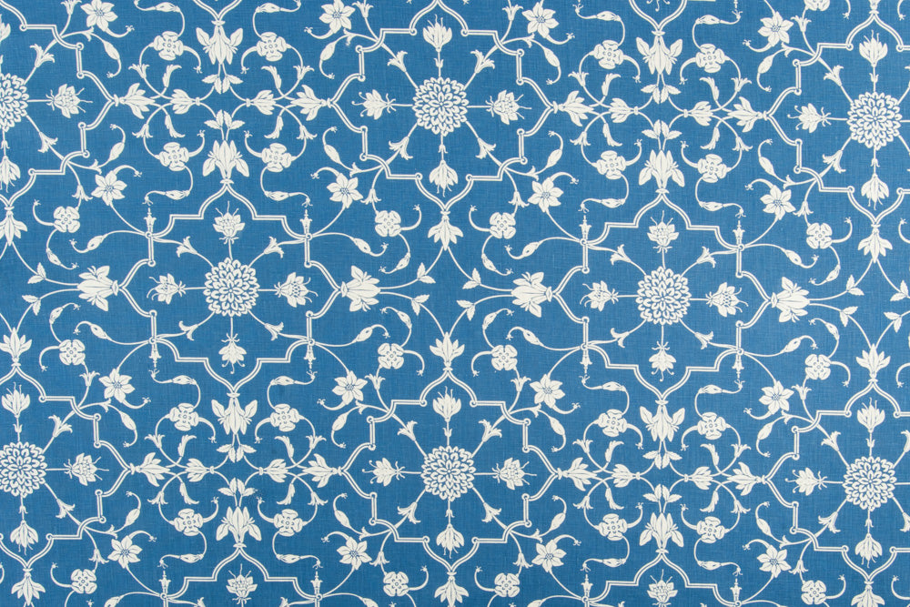 Abu floral linen - Royal Blue colorway repeat