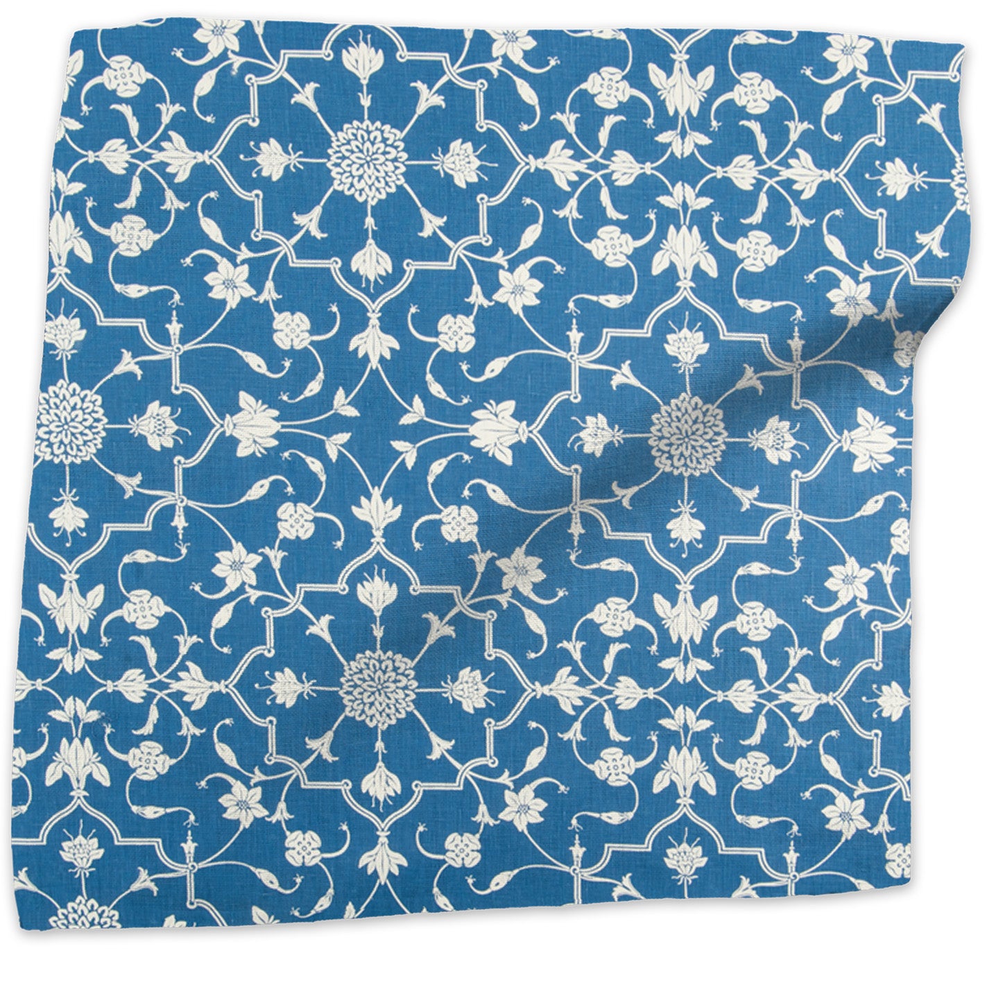 Abu floral linen - Royal Blue colorway swatch