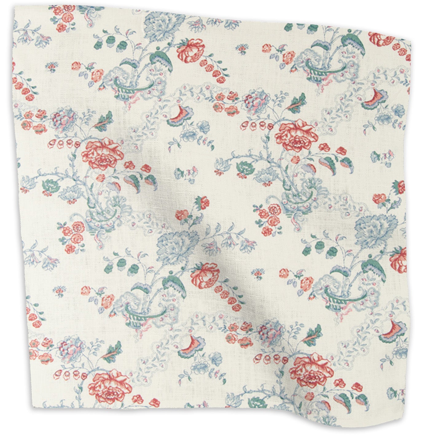 Bouquet floral linen - Blue/Coral colorway swatch