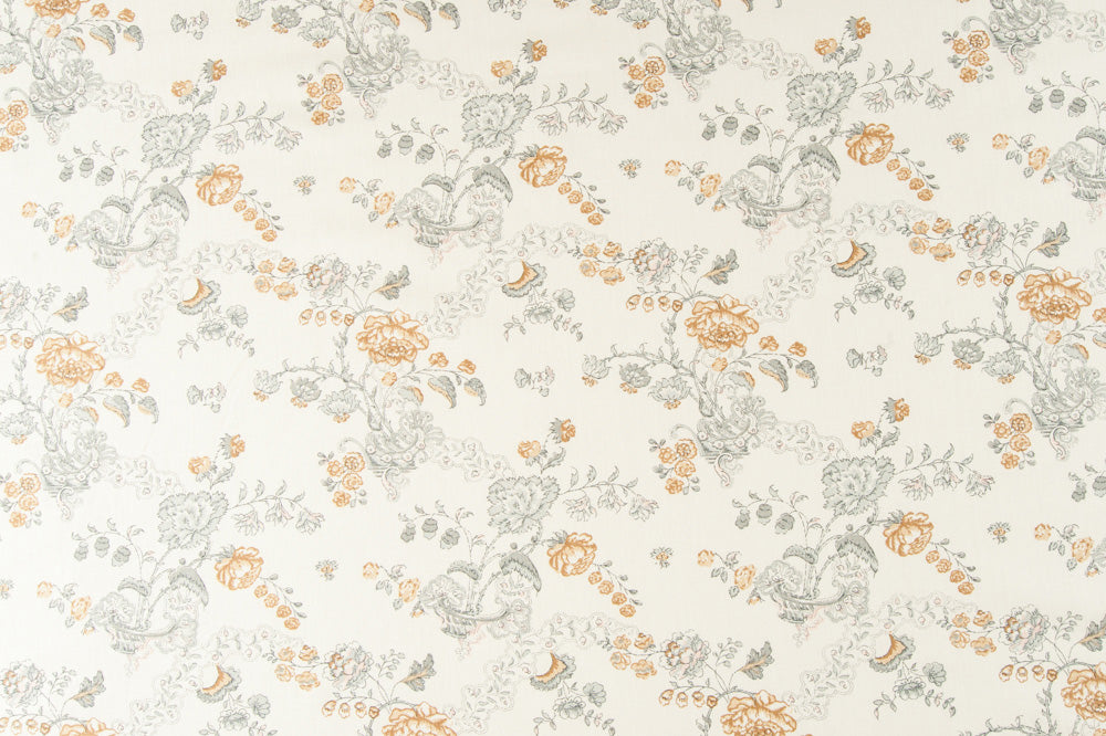 Bouquet floral linen - Pewter on Champagne colorway repeat