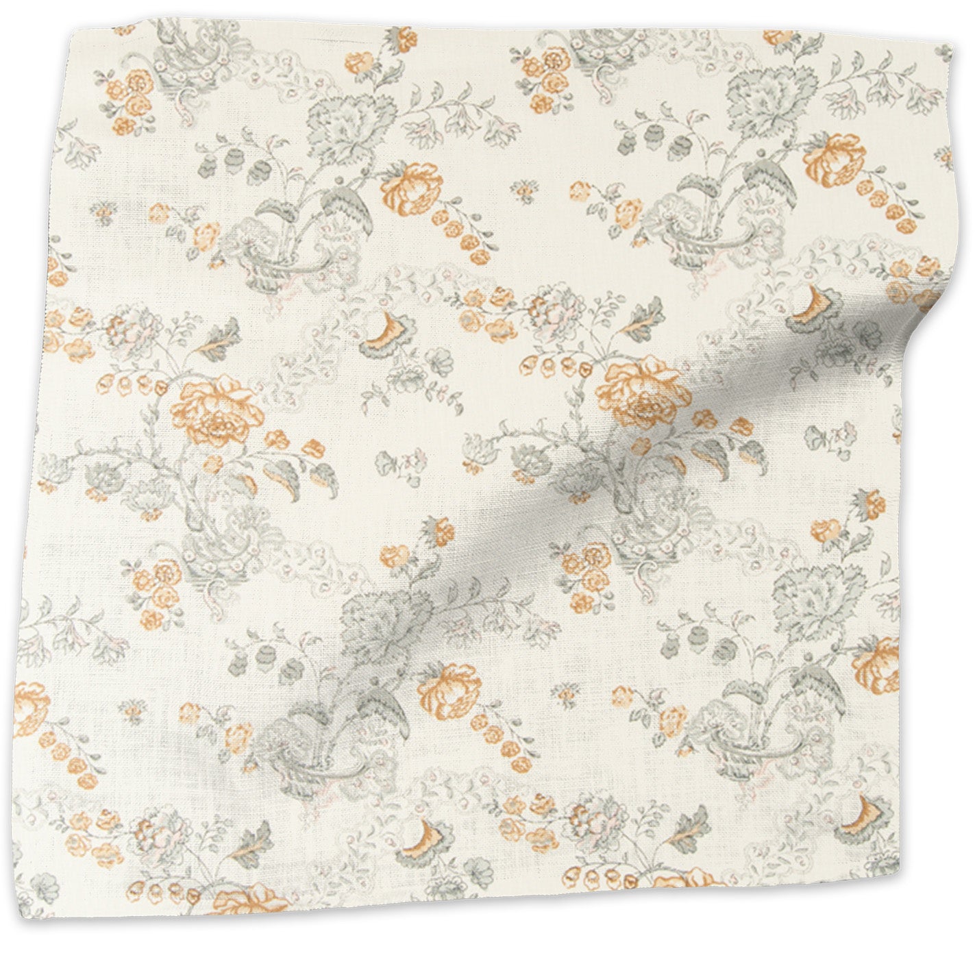 Bouquet floral linen - Pewter on Champagne colorway swatch