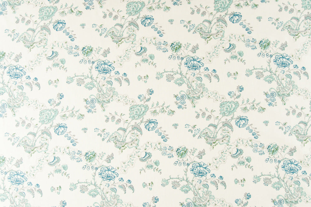 Bouquet floral linen - Turquoise colorway repeat