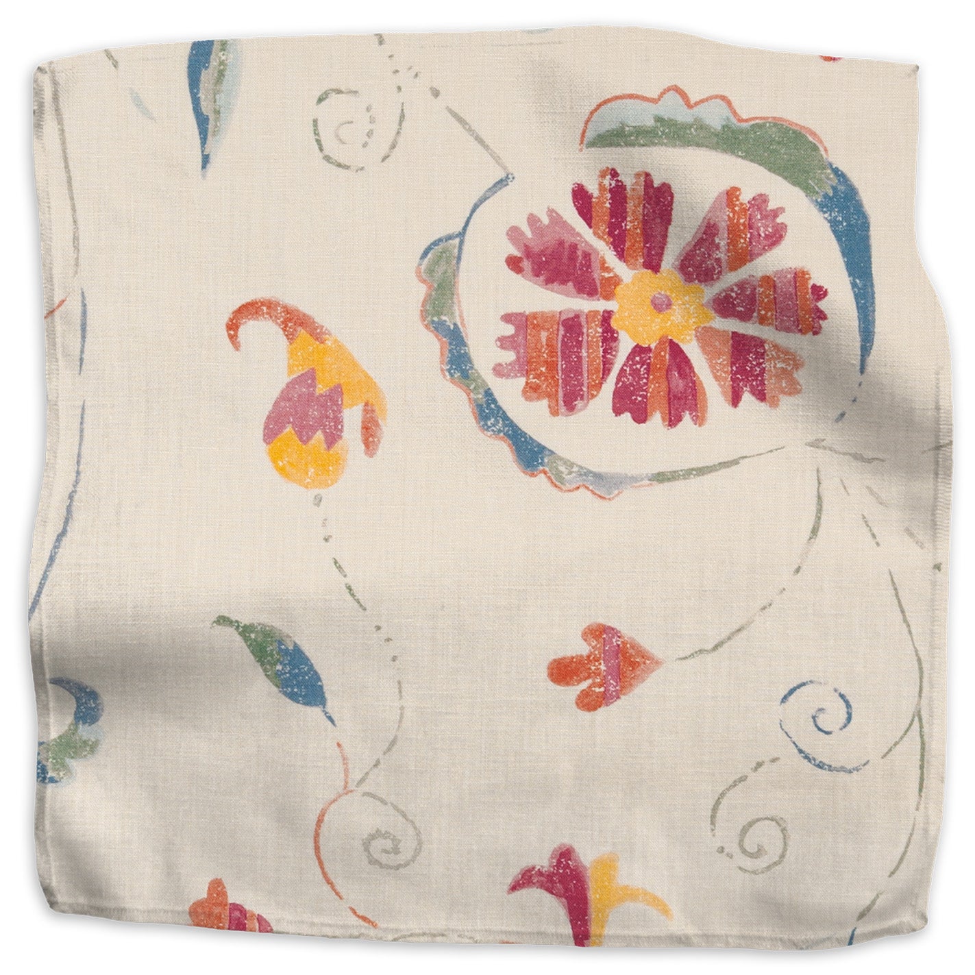 Bukhara Suzani floral linen - Multi-Color on Cream colorway swatch