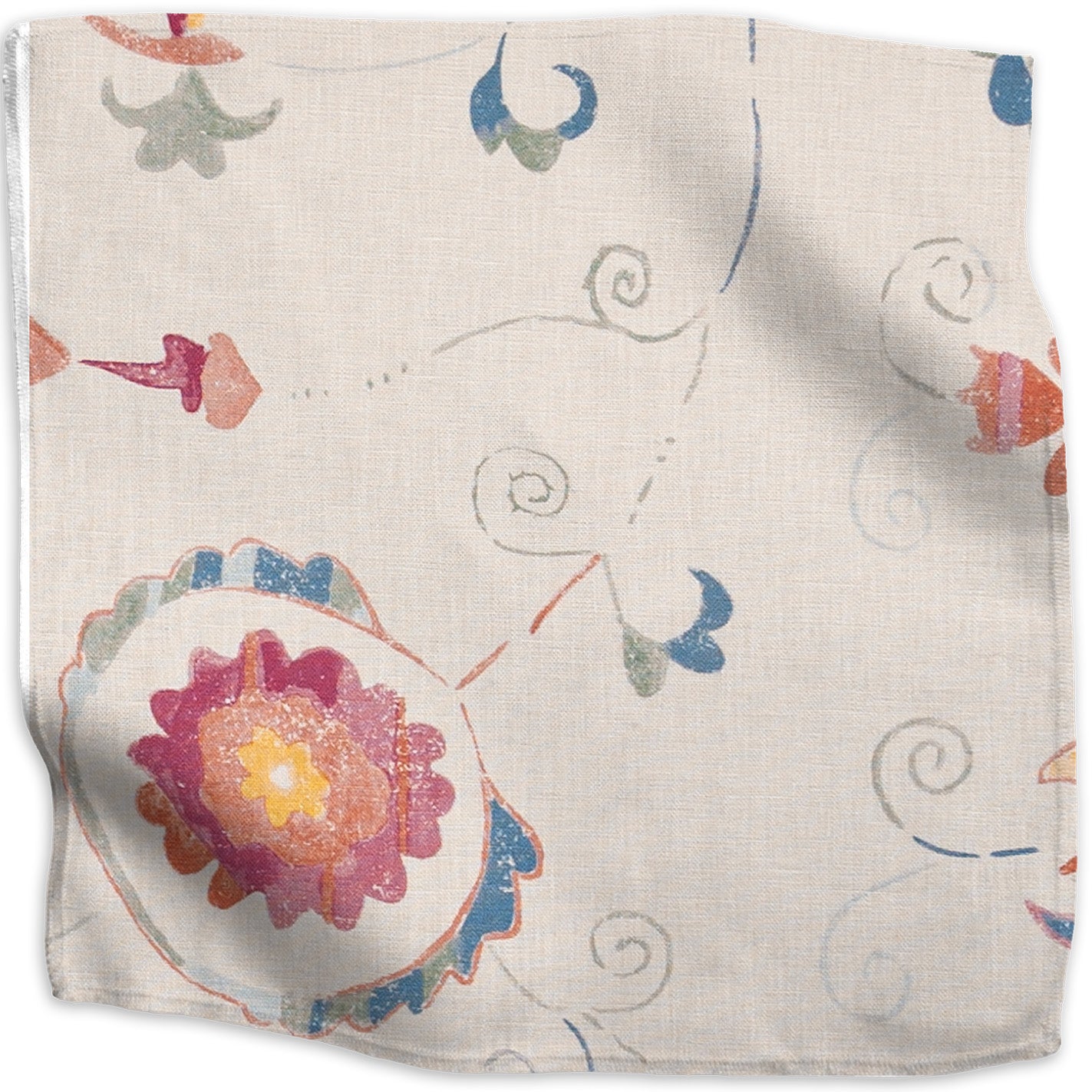 Bukhara Suzani floral linen - Multi-Color on Oatmeal colorway swatch
