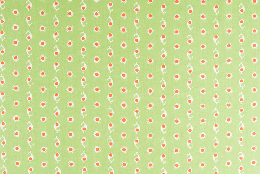 Casablanca geometric linen - Margarita Green/Festive Orange colorway repeat