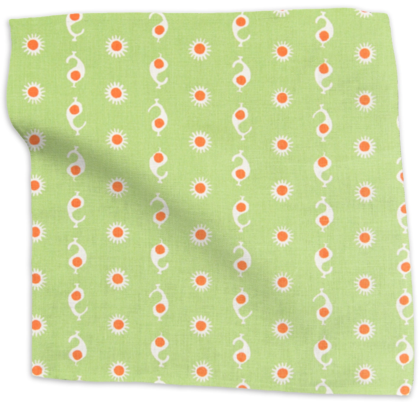 Casablanca geometric linen - Margarita Green/Festive Orange colorway swatch