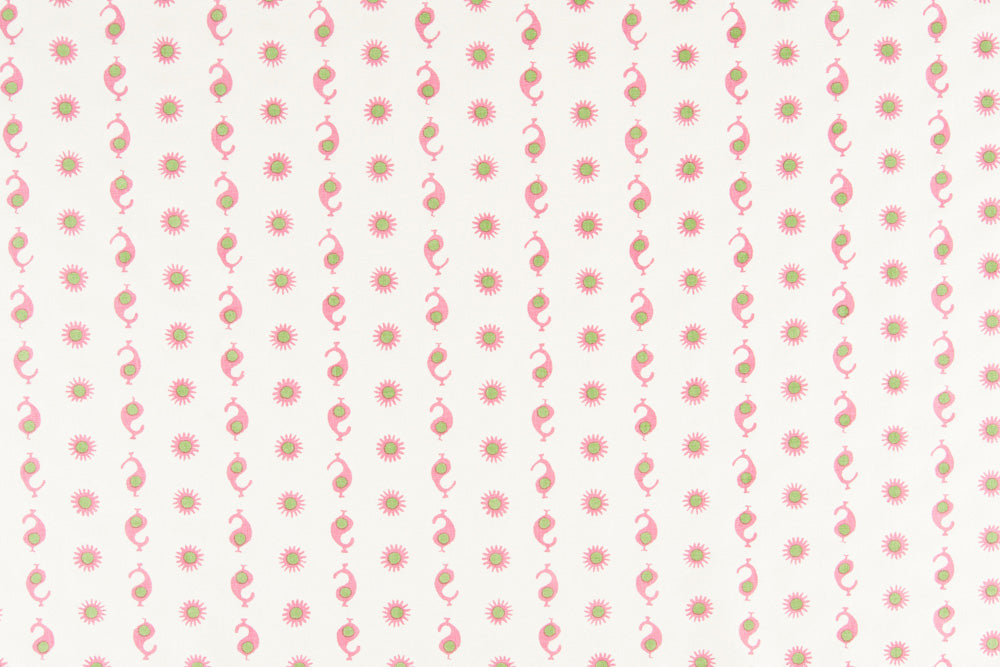 Casablanca Natural geometric linen - Natural/Bubblegum Pink & Margarita Green colorway repeat