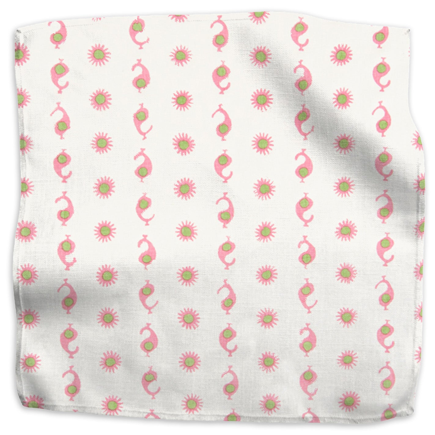 Casablanca Natural geometric linen - Natural/Bubblegum Pink & Margarita Green colorway swatch