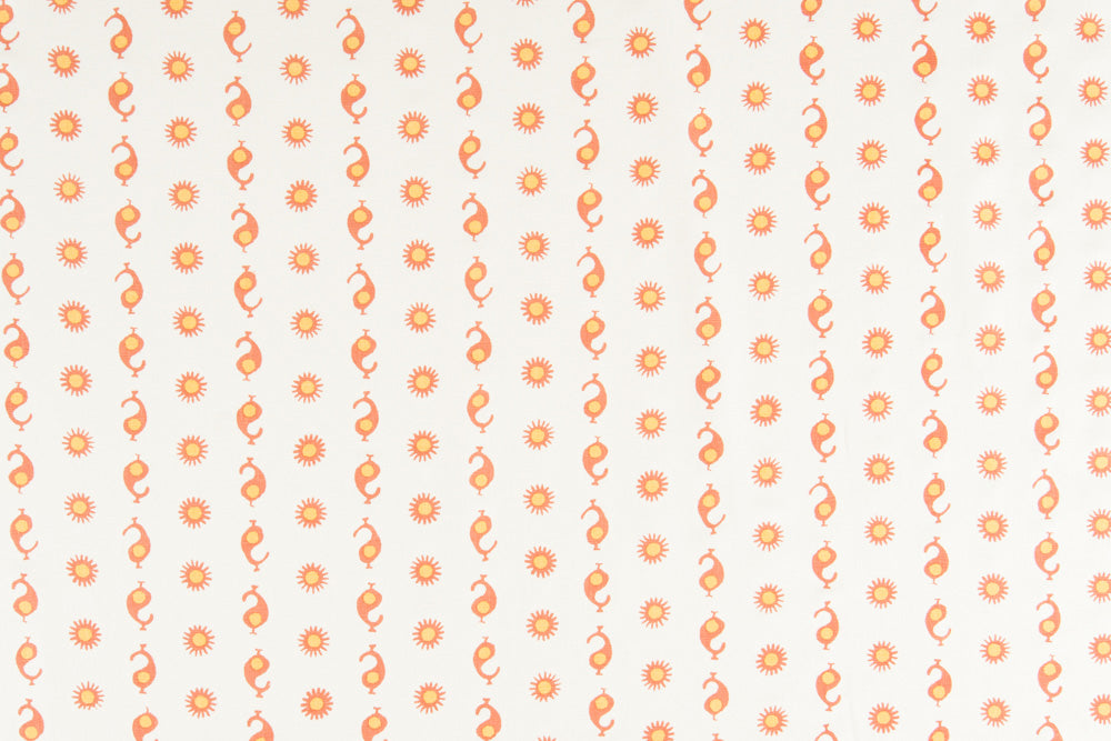 Casablanca Natural geometric linen - Natural/Flame & Mustard colorway repeat