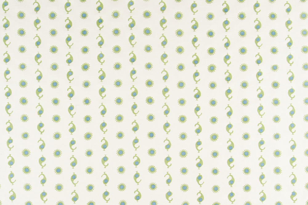 Casablanca Natural geometric linen - Natural/Margarita Green & Electric Blue colorway repeat