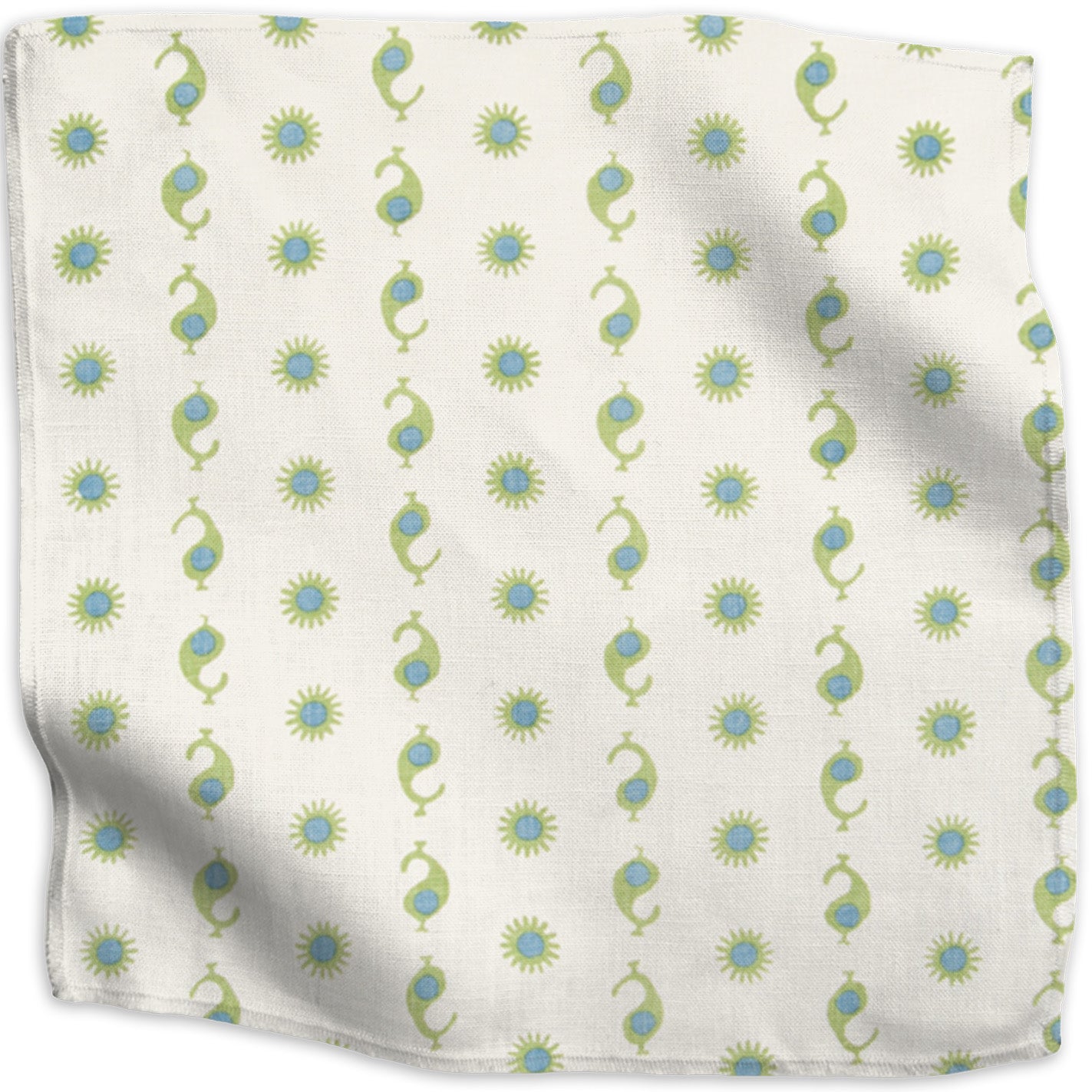 Casablanca Natural geometric linen - Natural/Margarita Green & Electric Blue colorway swatch