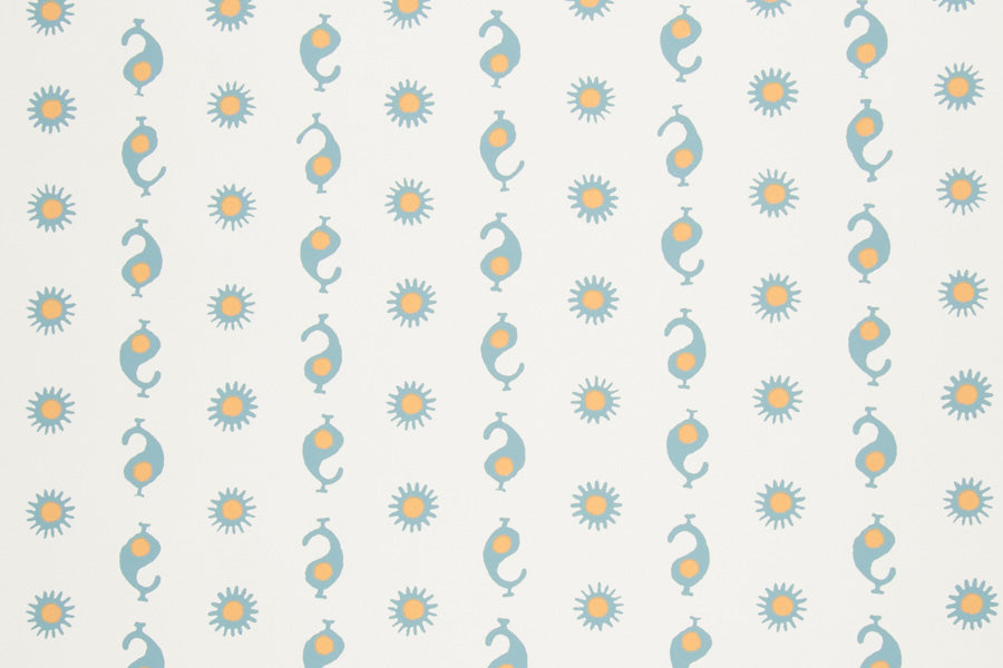 Casablanca geometric wallpaper - Natural/Sky & Mustard repeat