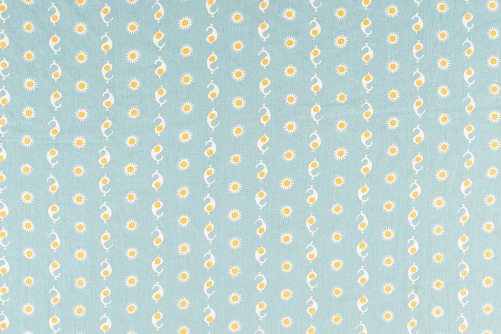 Casablanca geometric linen - Sky/Mustard colorway repeat