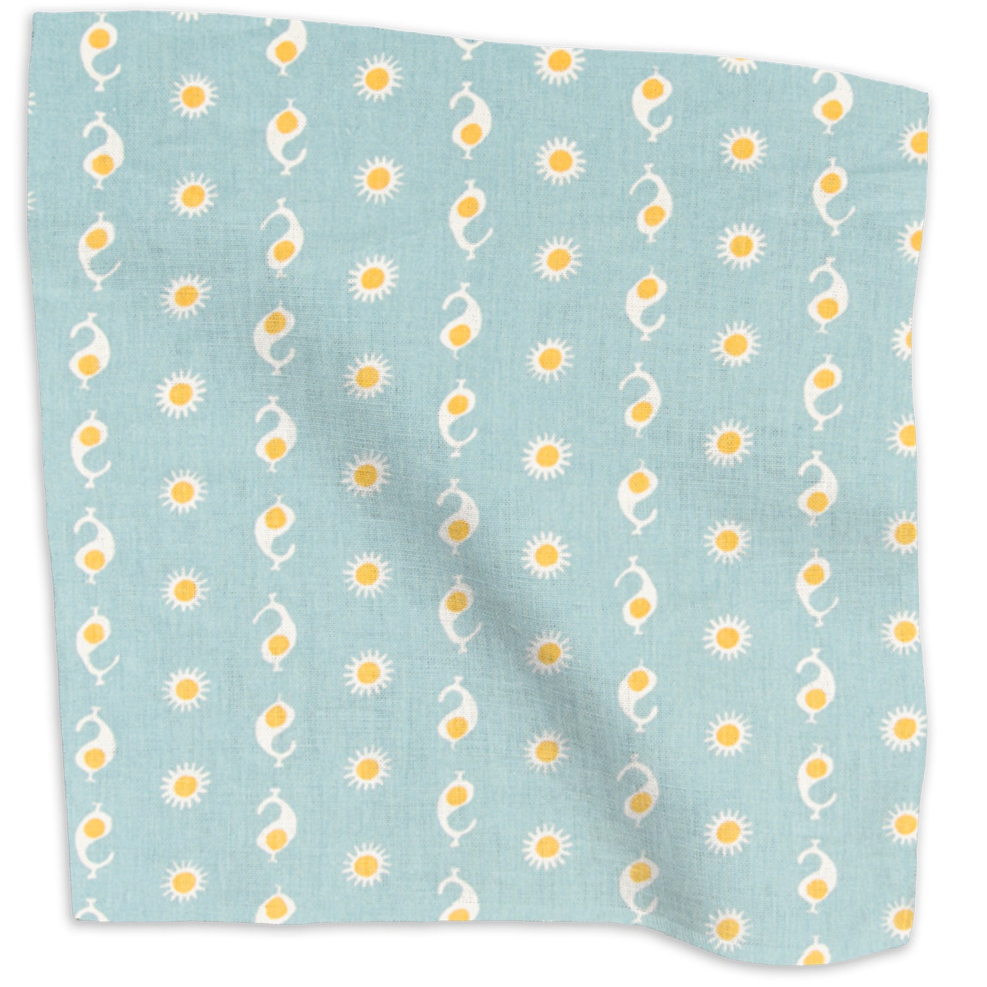 Casablanca geometric linen - Sky/Mustard colorway swatch
