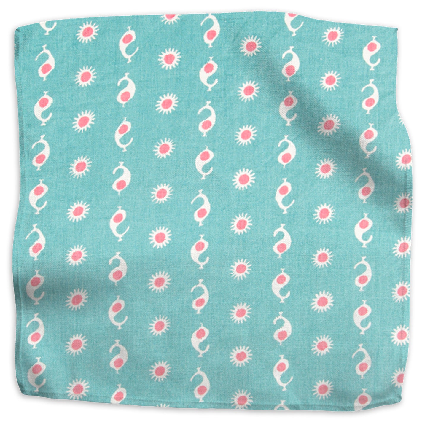 Casablanca geometric linen - Teal/Peony colorway swatch