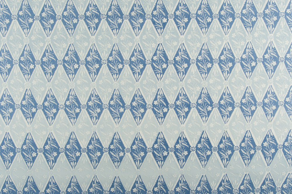 Diamond Batik geometric linen - Blue colorway repeat
