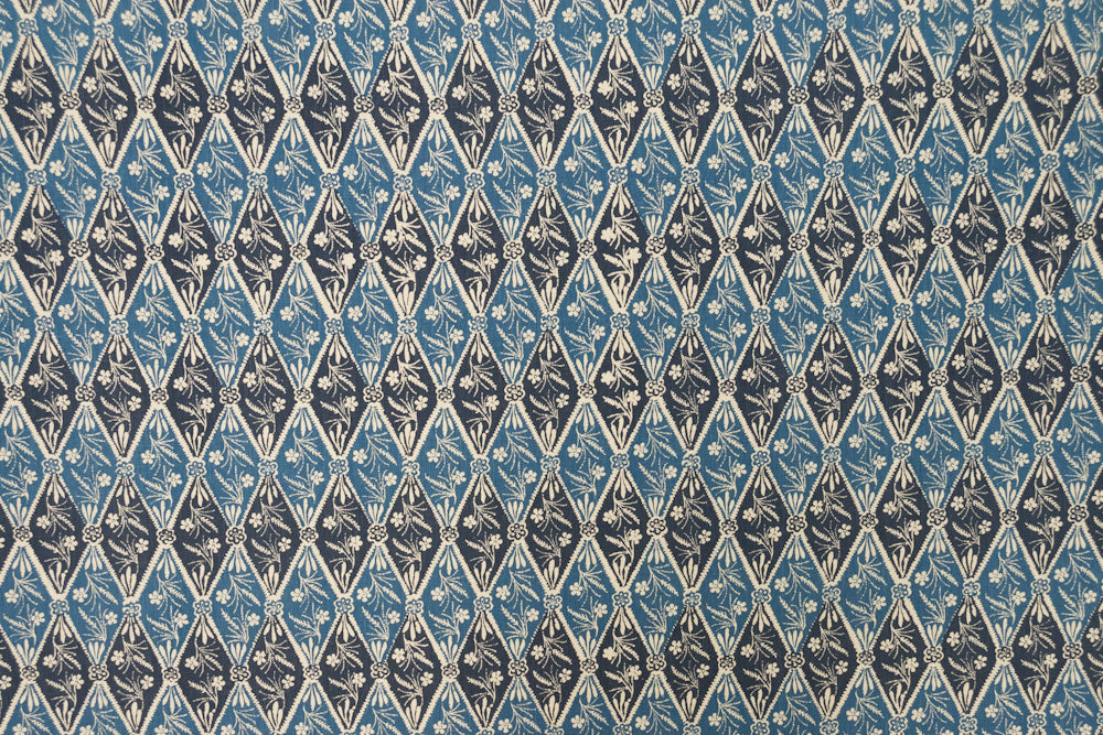 Diamond Batik geometric linen - Indigo colorway repeat