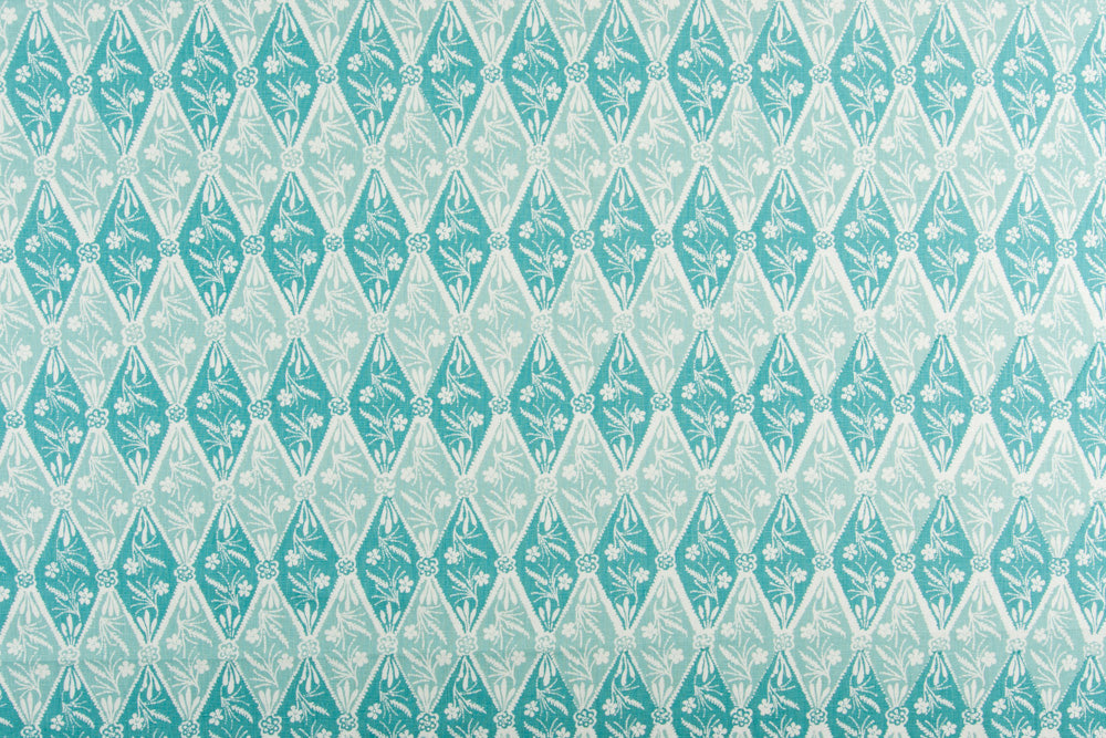 Diamond Batik geometric linen - Teal colorway repeat