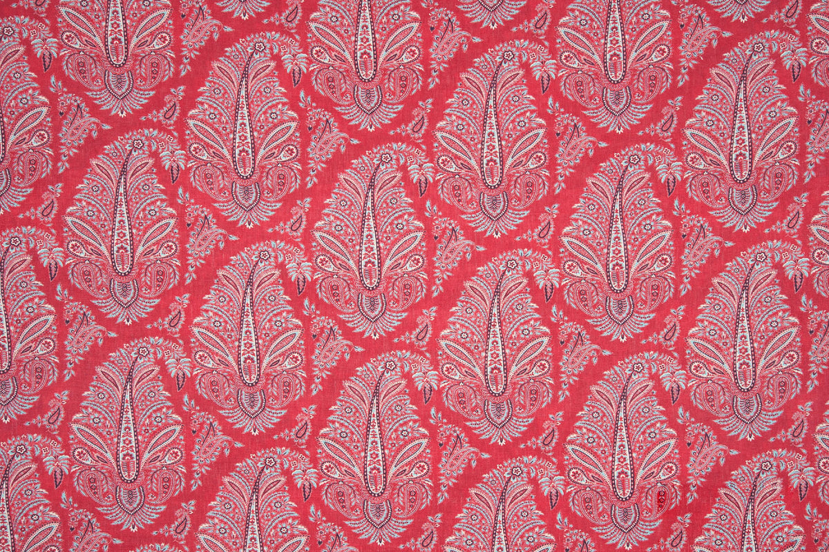 Egerton Paisley linen - Red colorway repeat