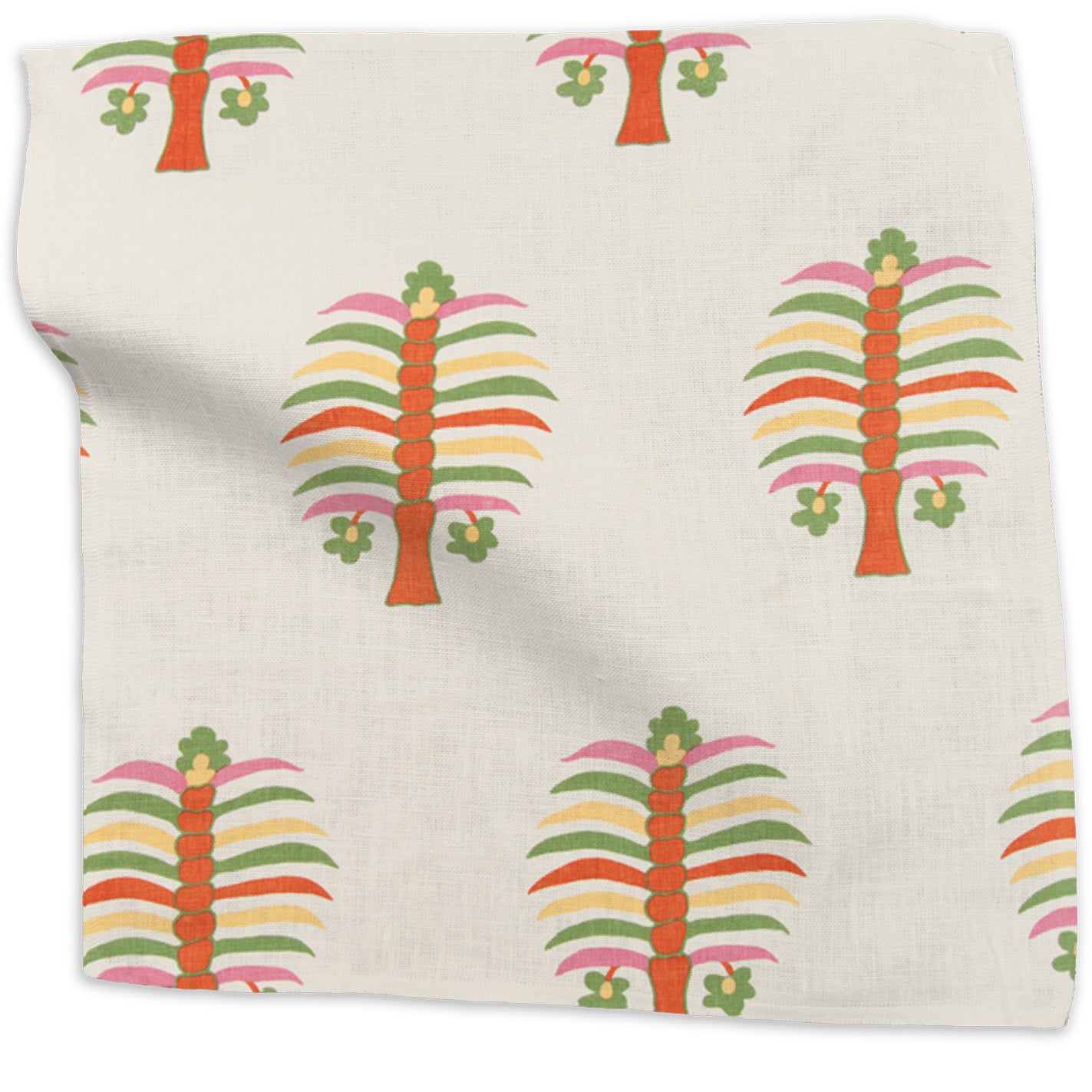 Fez Palm floral linen - Calypso Orange colorway swatch