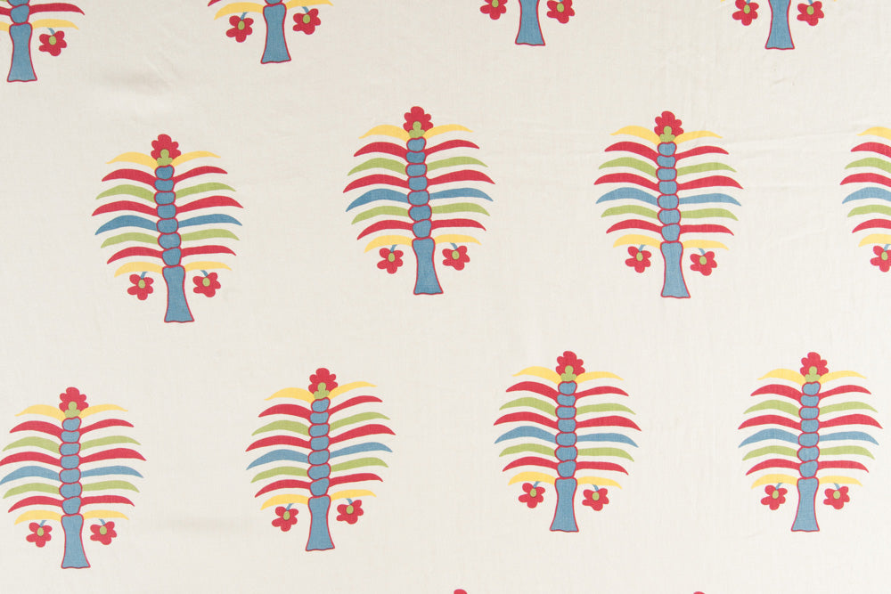Fez Palm floral linen - Electric Blue colorway repeat