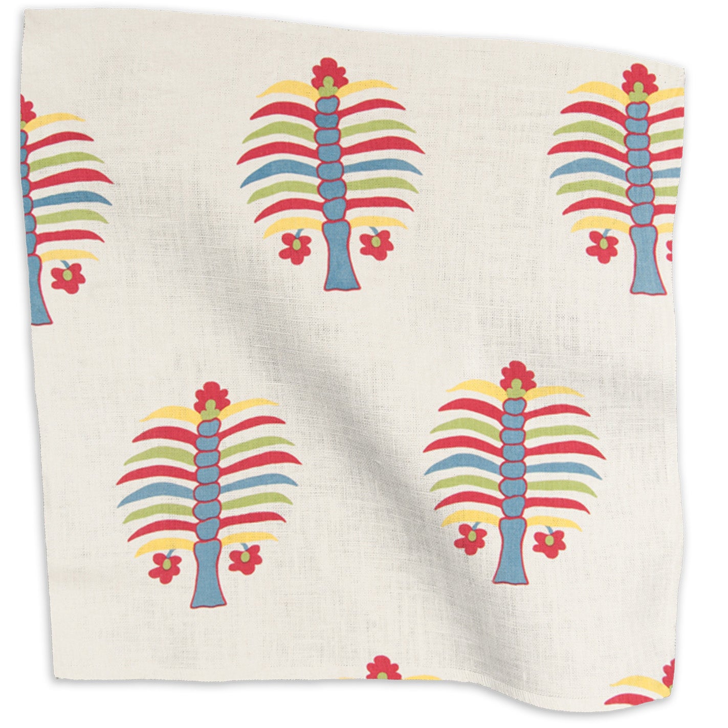 Fez Palm floral linen - Electric Blue colorway swatch