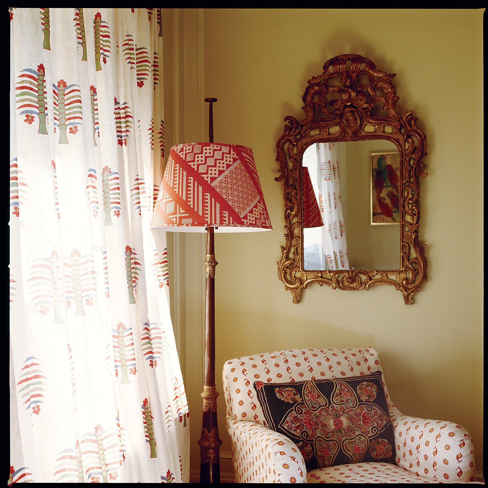 Fez Palm - Olive Green curtains installed