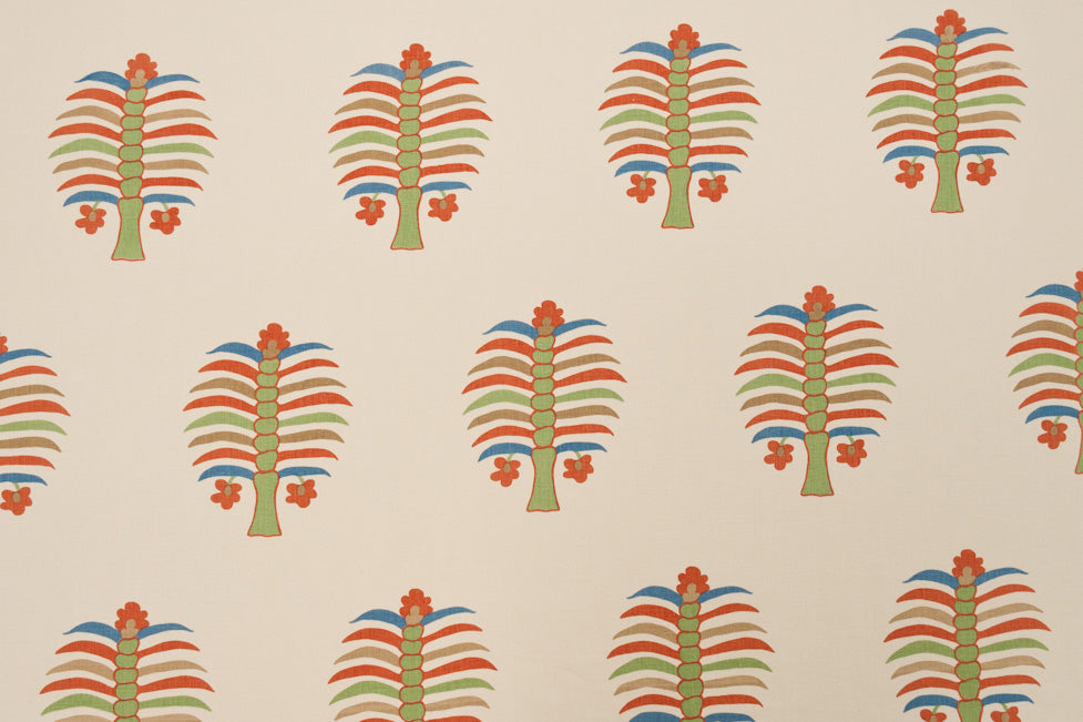 Fez Palm floral linen - Olive Green colorway repeat