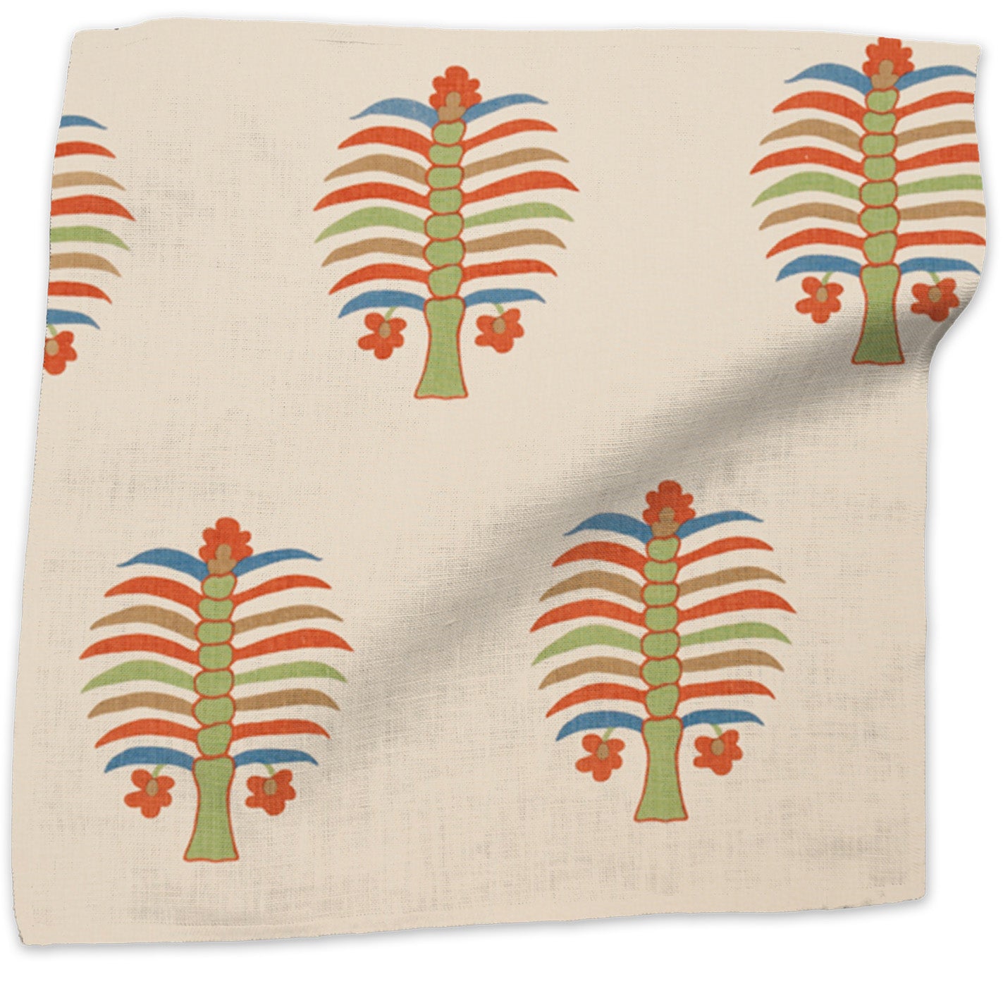 Fez Palm floral linen - Olive Green colorway swatch