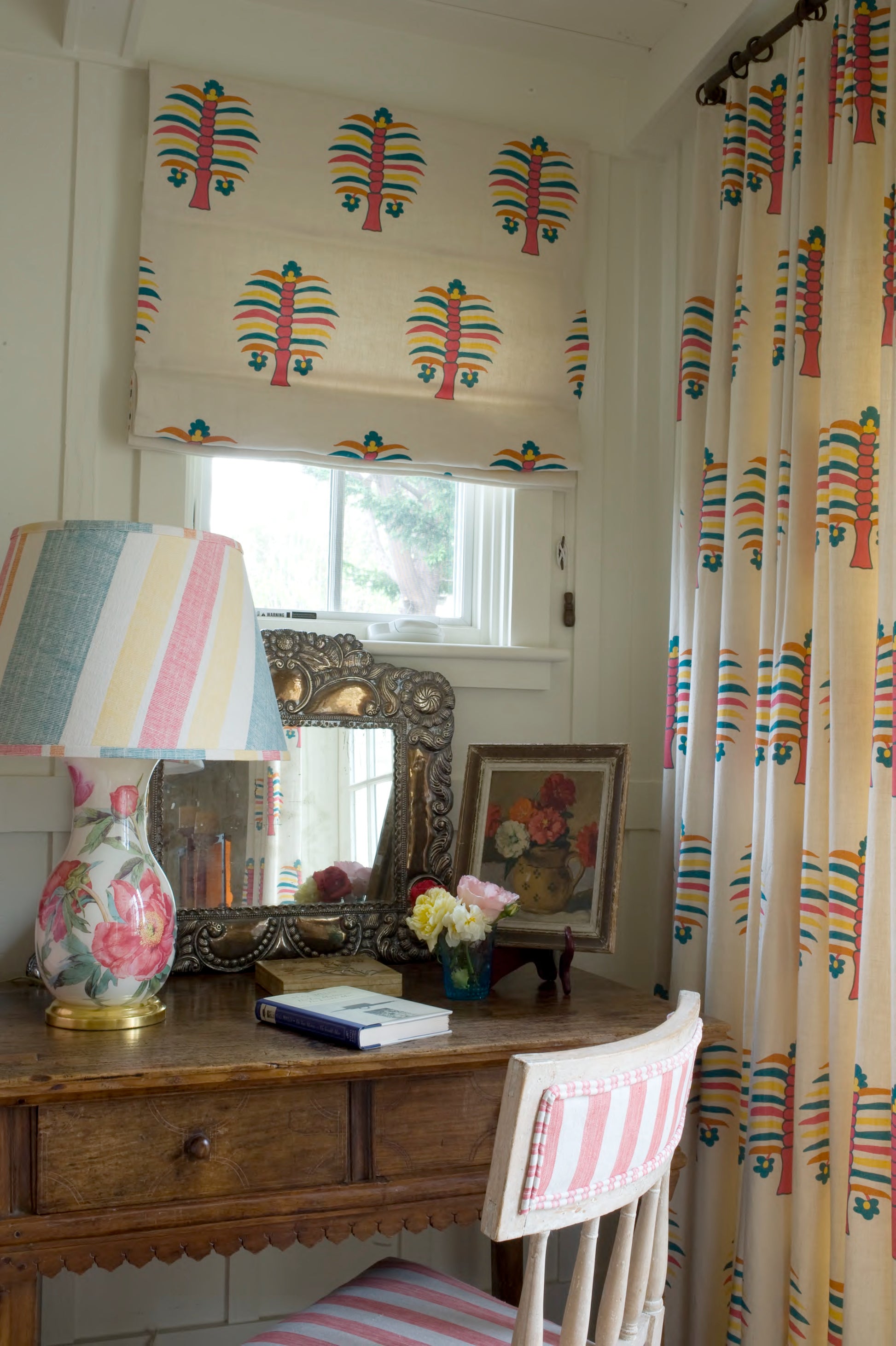 Fez Palm - Peony curtains installed