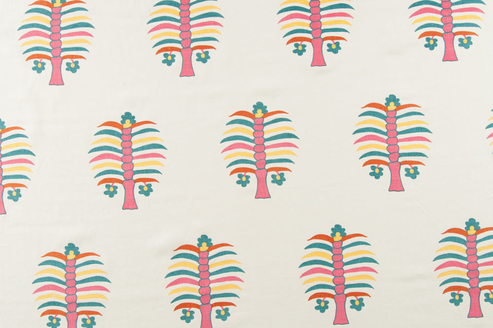 Fez Palm floral linen - Peony colorway repeat