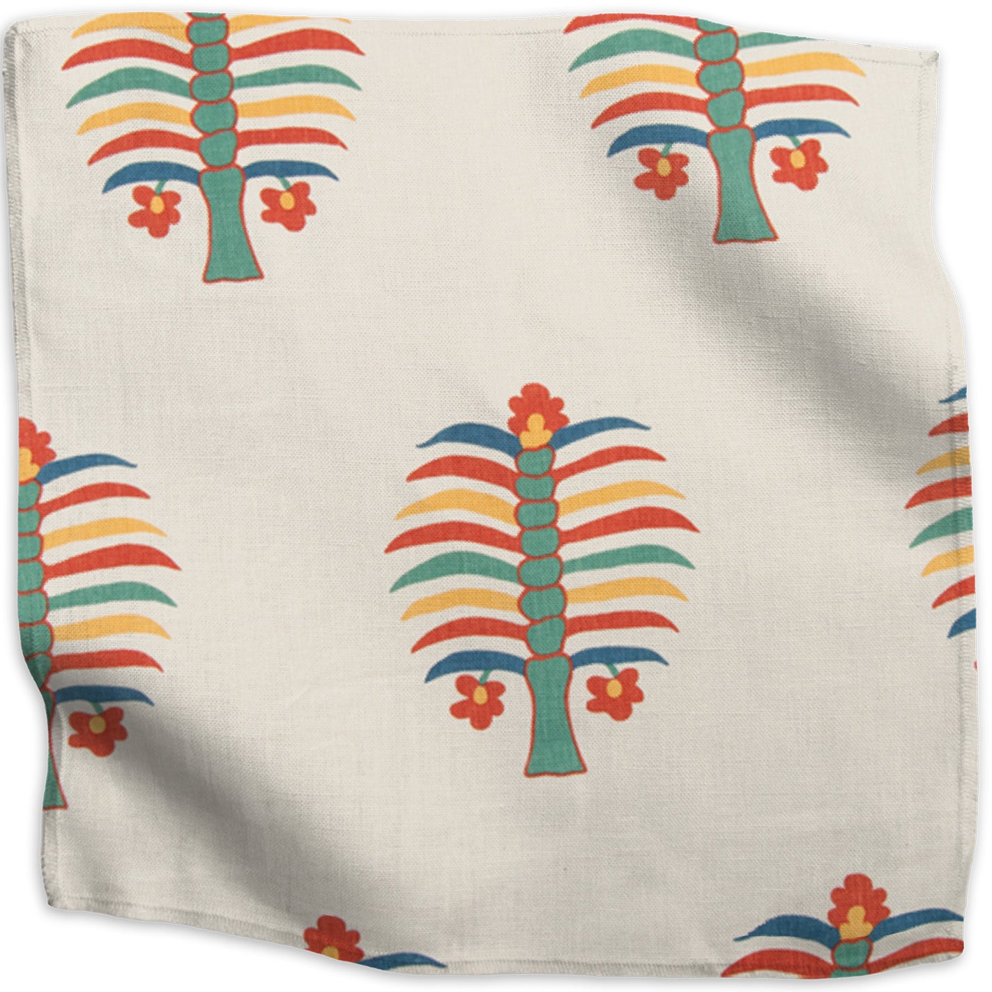 Fez Palm floral linen - Teal colorway swatch