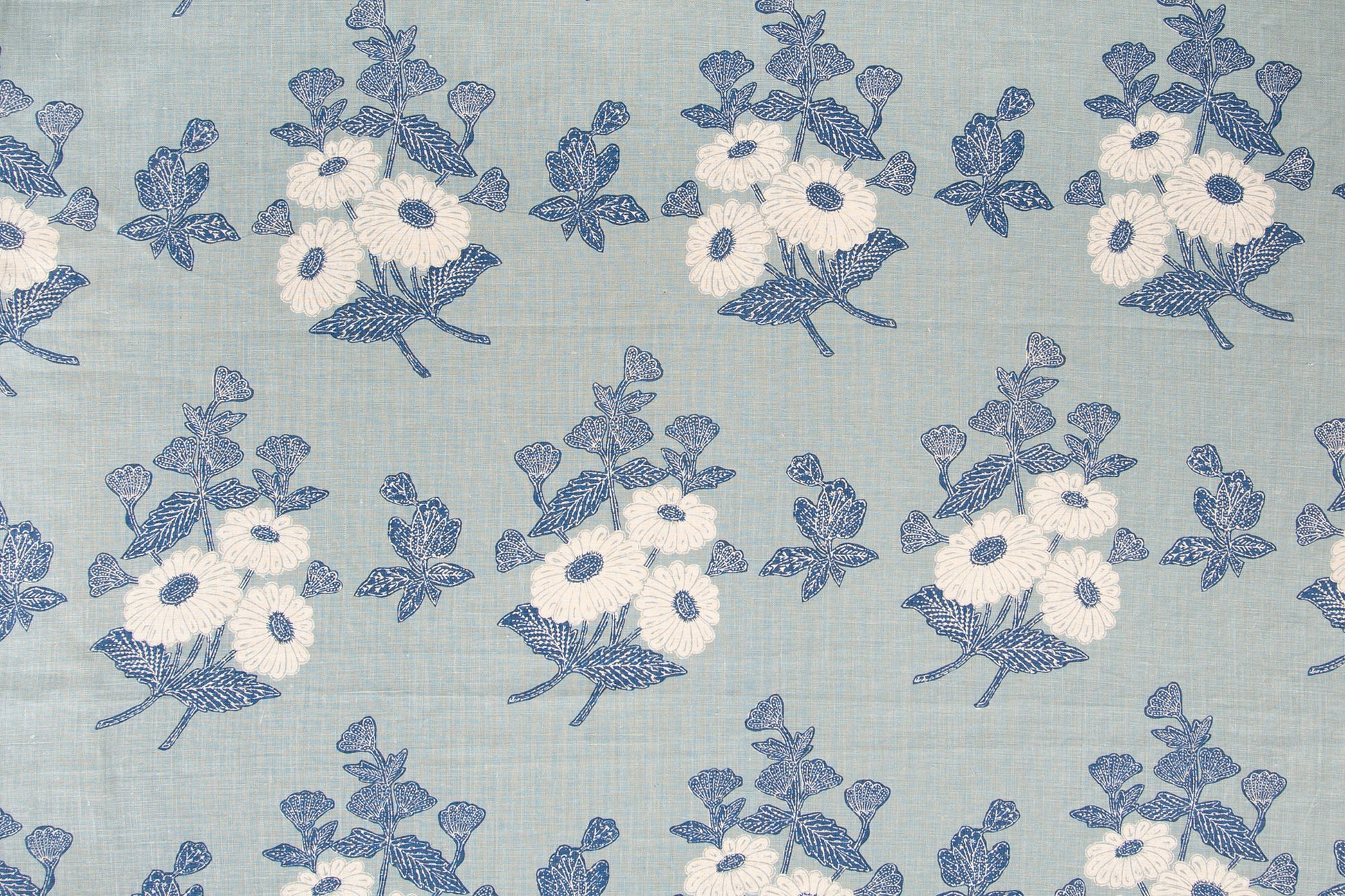 Floral Batik linen - Indigo colorway repeat