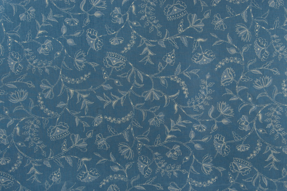 Greta floral linen - Alta Blue colorway repeat