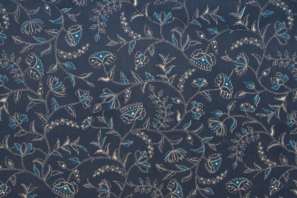 Greta floral linen - Indigo colorway repeat
