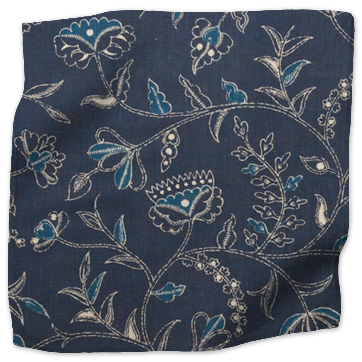 Greta floral linen - Indigo colorway swatch