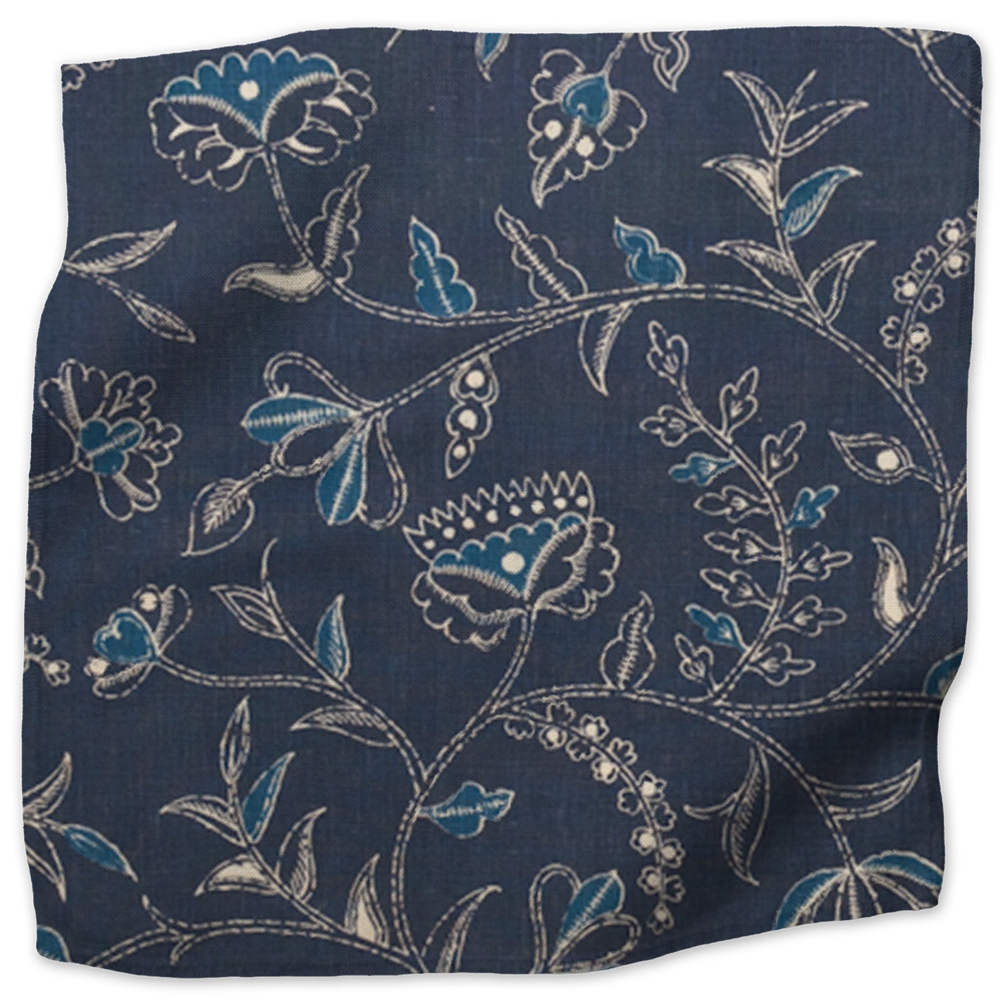 Greta floral linen - Indigo colorway swatch