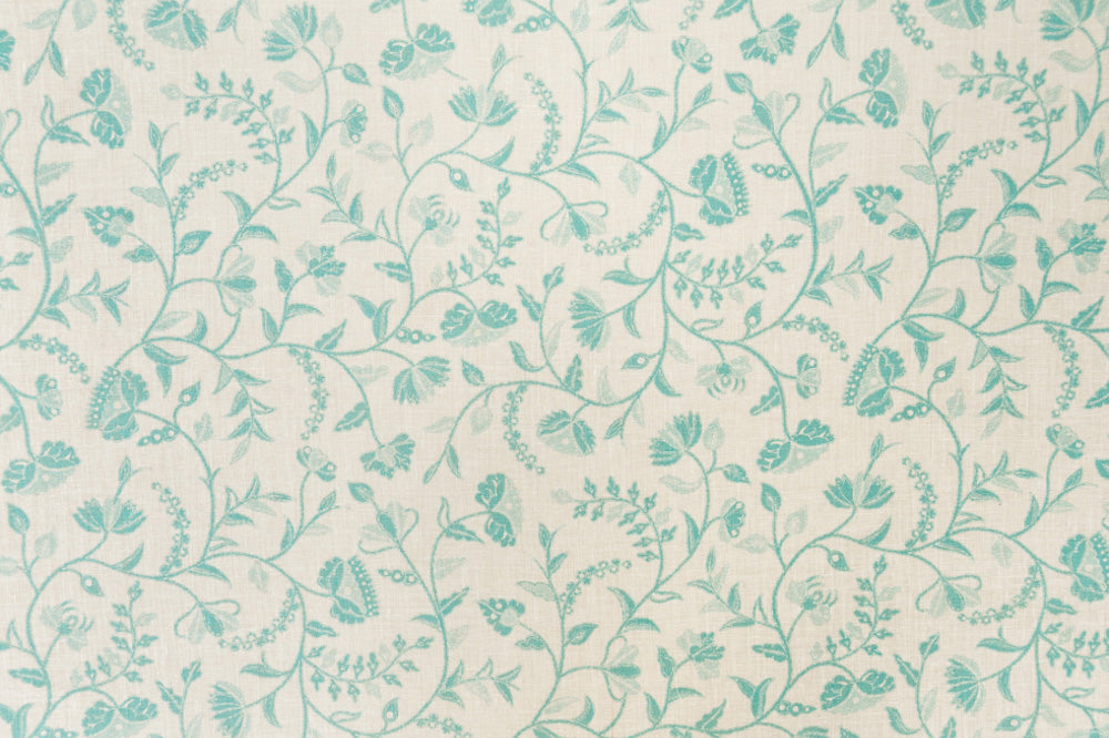 Greta Reverse floral linen - Teal - Sheer colorway repeat
