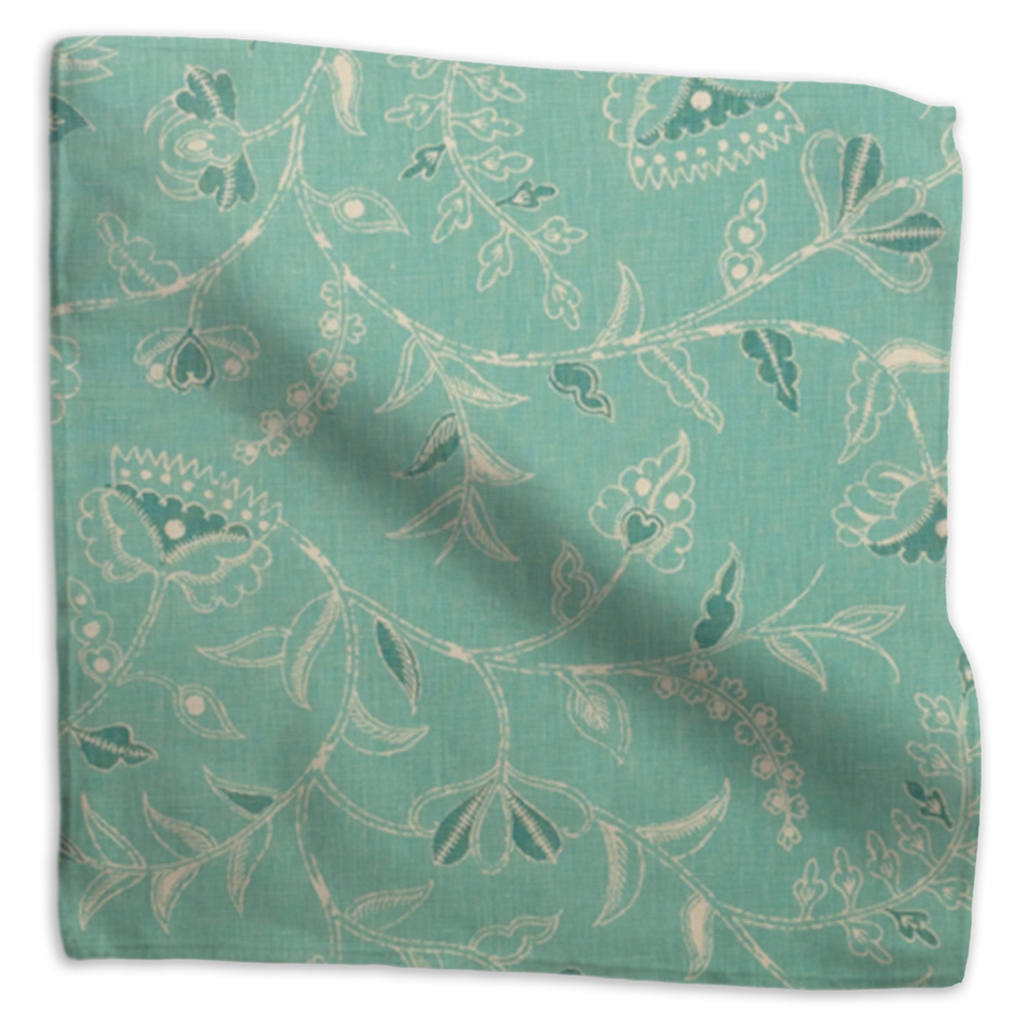 Greta floral linen - Turquoise colorway swatch