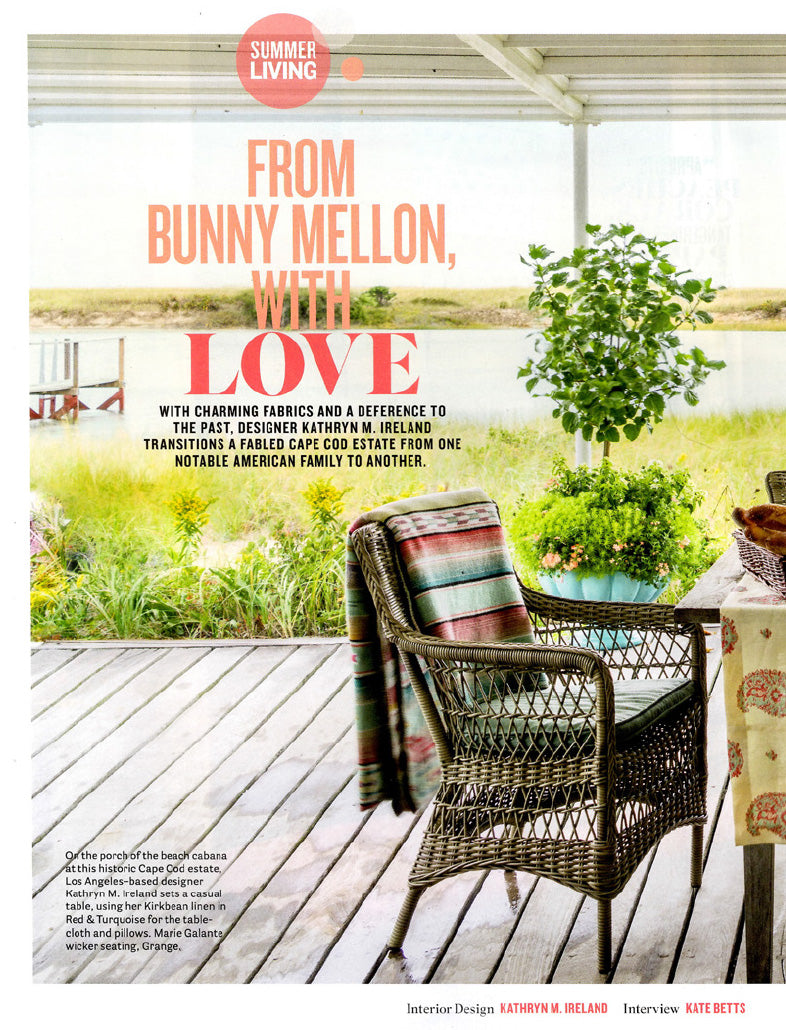 A page from House Beautiful magazine in 2016 featuring Kathryn M. Ireland's interior design in Cape Cod