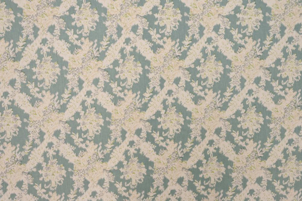 Ikat floral linen - Blue colorway repeat