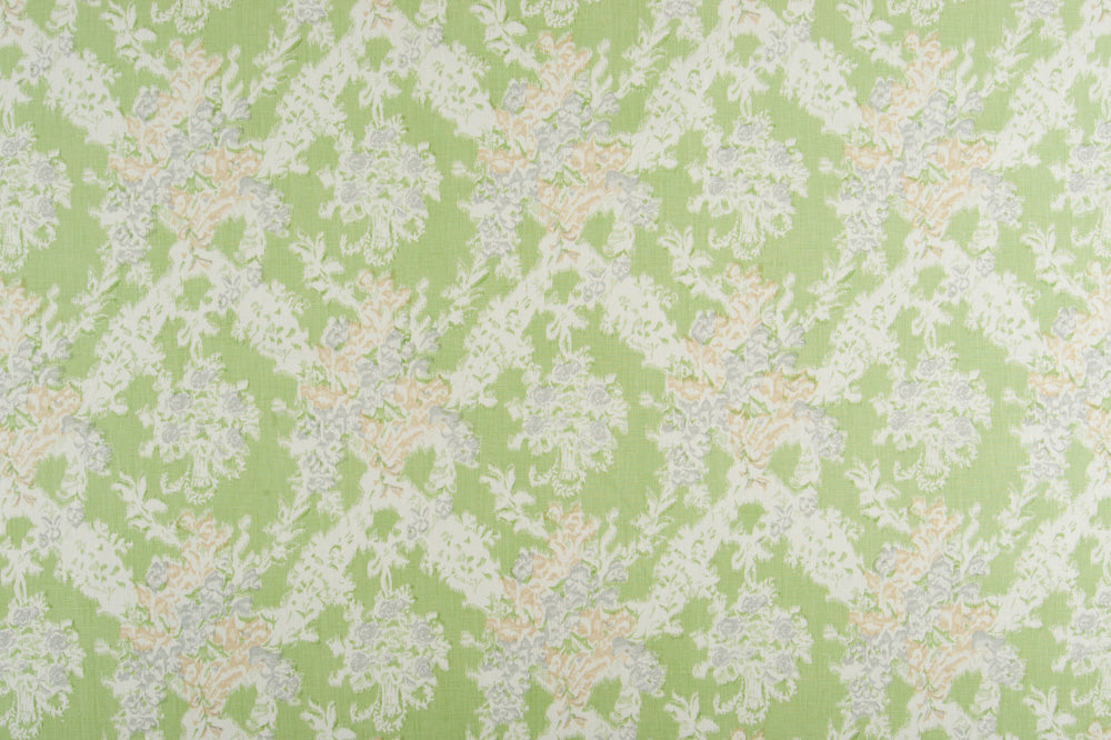 Ikat floral linen - Green colorway repeat