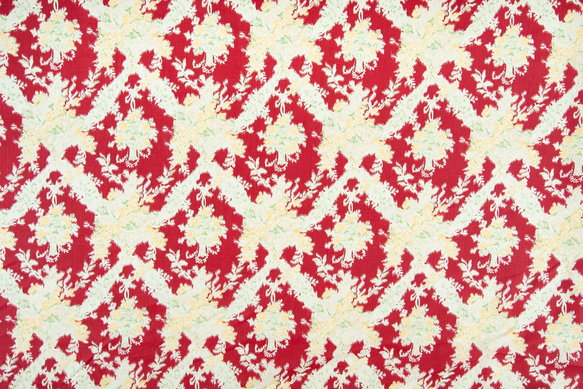 Ikat floral linen - Red colorway repeat
