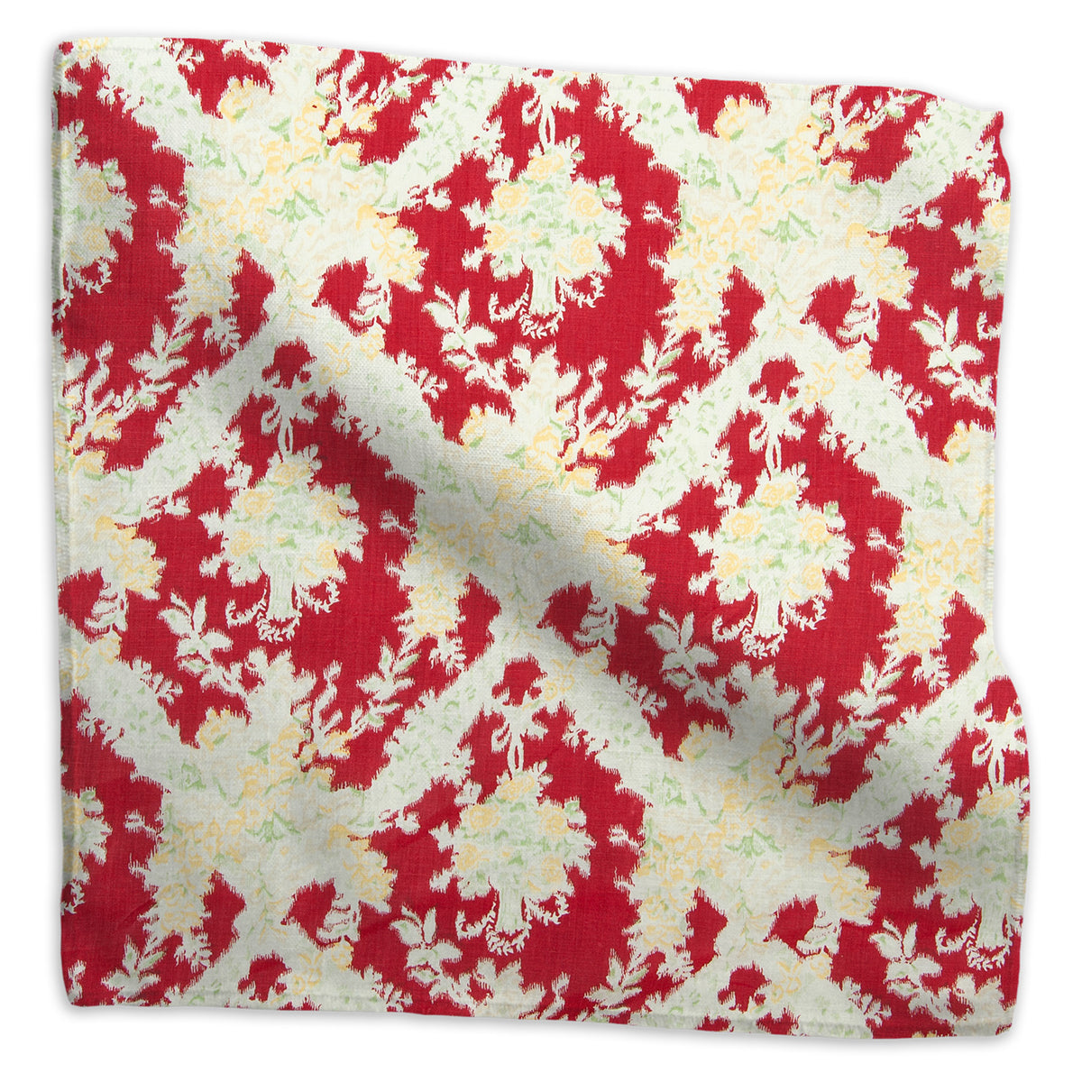 Ikat floral linen - Red colorway swatch