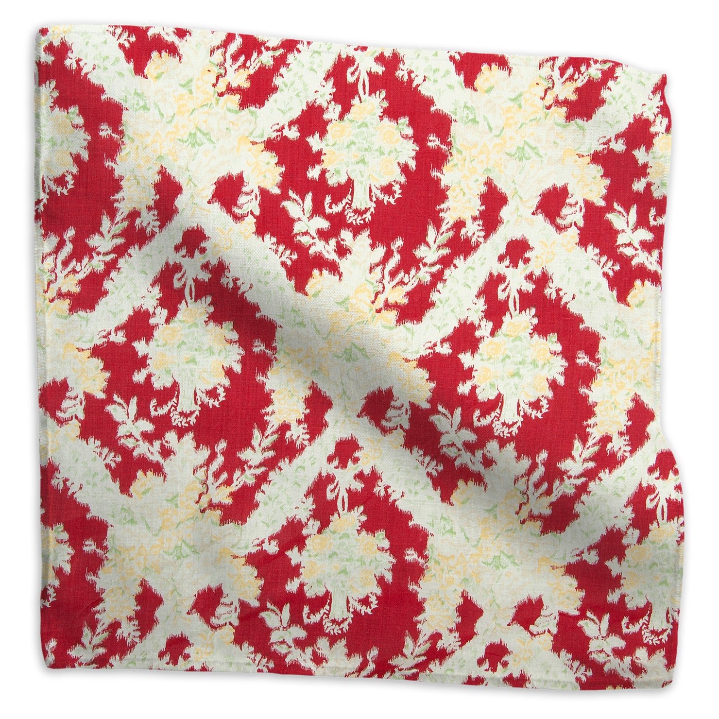 Ikat floral linen - Red colorway swatch