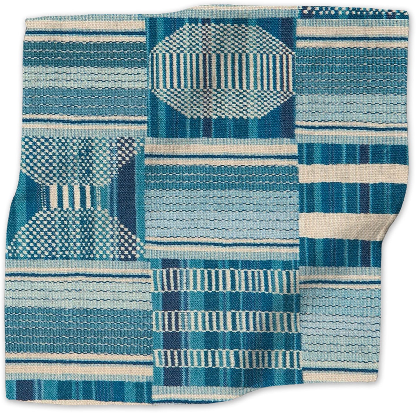Kantha geometric linen - Blue colorway swatch