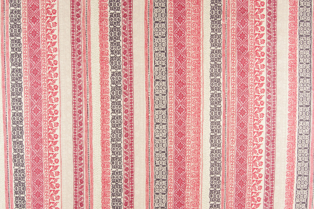 Keltic Stripe linen - Aubergine colorway repeat