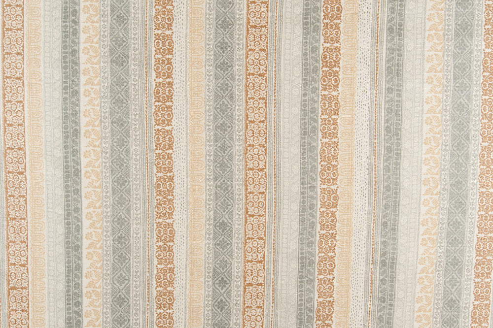 Keltic Stripe linen - Pewter on Almond colorway repeat